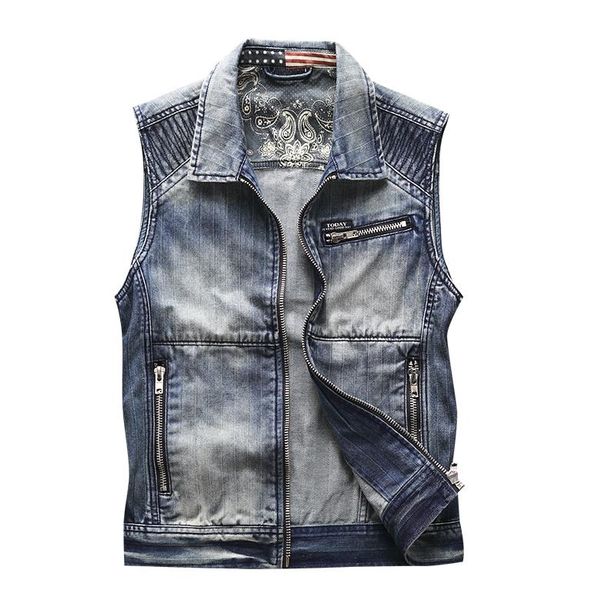 

men's motorcycle biker denim slim cowboy style vest with zipper packet, Black;white