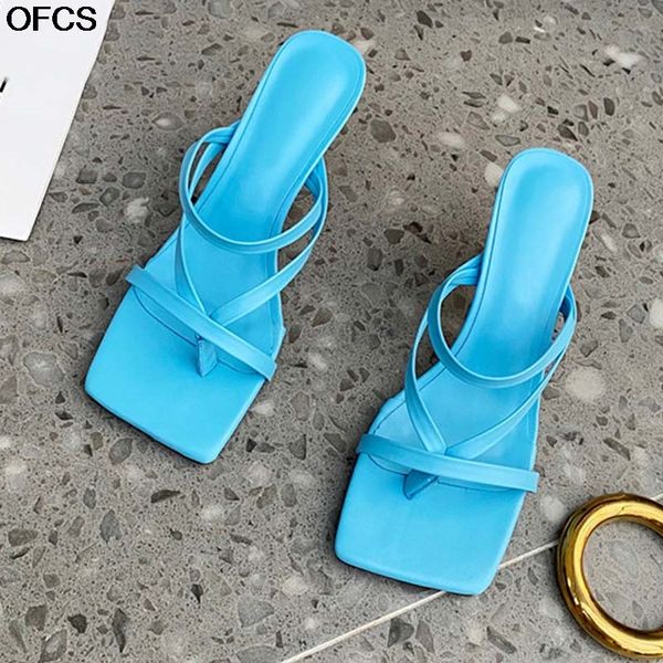 

summer outdoor women slipper ladies elegant high heels wwomen sandal fashion narrow band pinch open toe slides pumps shoes, Black