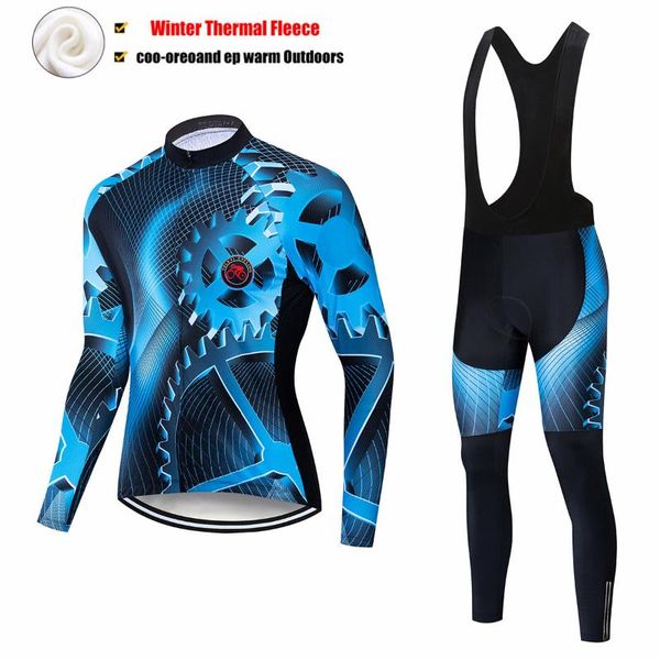 

retro gear teleyi winter cycling jersey thermal fleece long sleeve cycling clothing set maillot clothing winter jacket, Black;blue