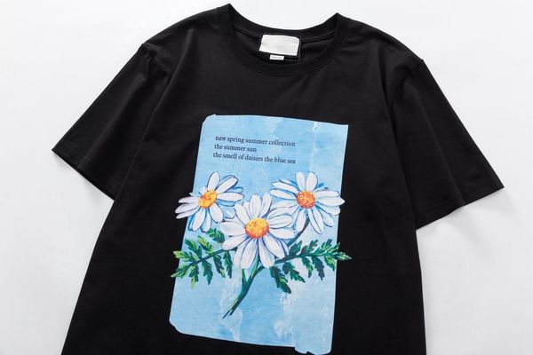 

new fashion summer ice porcelain cotton t-shirt black printed daisy men's short sleeve ladies casual short sleeve t-shirt, White;black