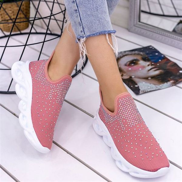 

2020 shoes summer casual slip on breathable ladies sneakers bling flat loafers knitted sock shoes women's sneakers, Black