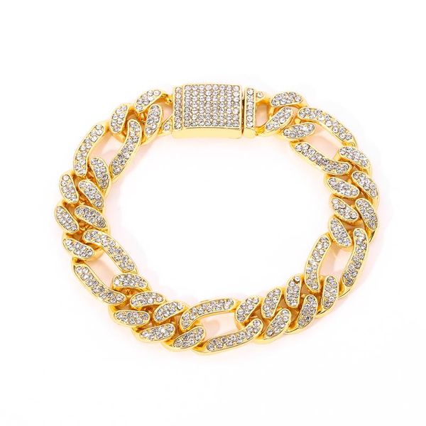 

figaro bracelet hip-hop crystal luxury jewelry for man fashion jewelry heavy cool rock charm wrist pub motorcycle chain, Golden;silver