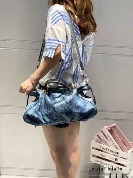 

2020 new trend wash old denim style large capacity simple canvas handbag large bag shoulder diagonal bag