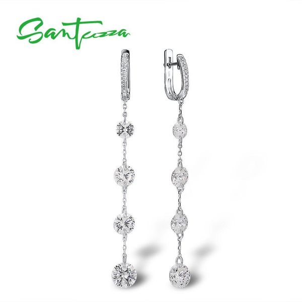 

santuzza silver earrings for women pure 925 sterling silver shiny white cubic zirconia long drop earrings elegant fine jewelry 200922