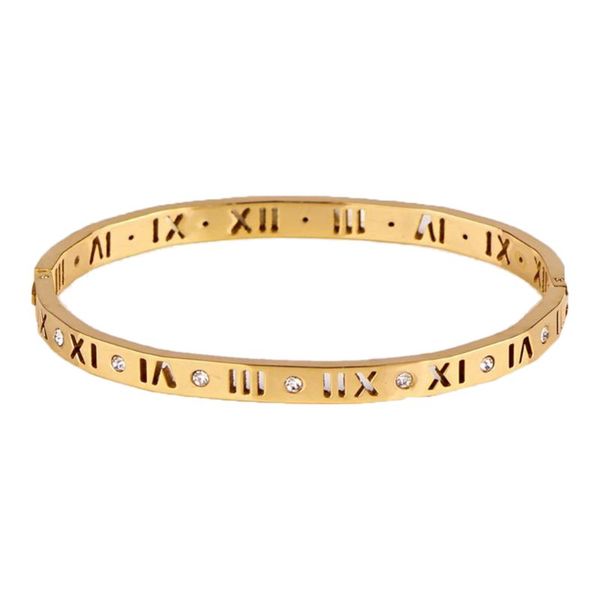 

fashion lady rose gold bracelet women filled roman numerals crystal simple charm bangle, Black