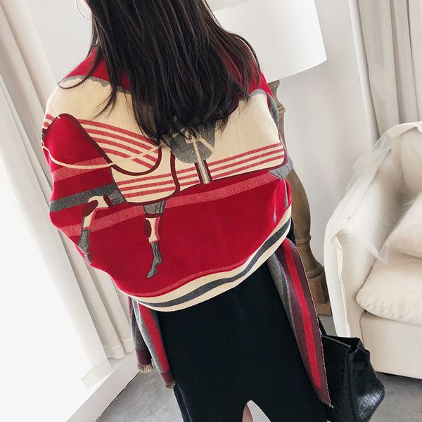 

scarf women fashion horse print shawls and wraps thick warm cashmere scarves 2020 winter large echarpe, Blue;gray