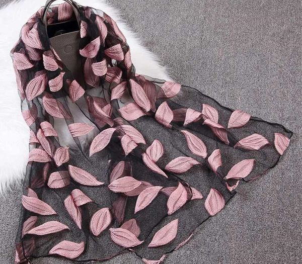 

2020Women's Plain Embroider Leaves Jacquard Scarf Soft Muffler Long Beach Scarves Wraps Sjaal Spring Summer