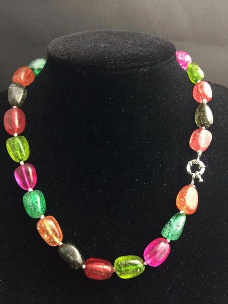 

new handmade beautiful 11x16mm multicolour irregular tourmaline necklace 18, Silver