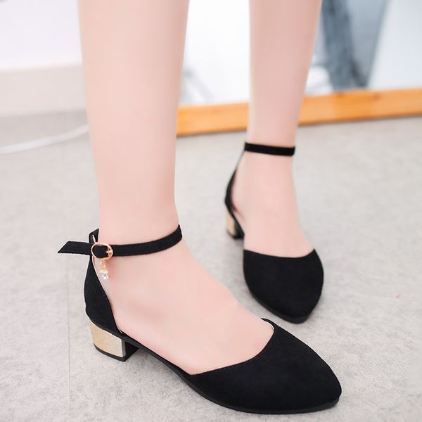 

flat shoes pointed toe casual ankle strap buckle comfortable ballet plus size shoes women shallow flat leather hjm7, Black