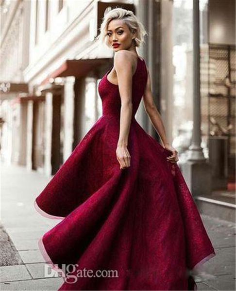 

long red evening ball gown halter sleeveless prom dresses yousef aljasmi hi-lo sweety lace runway fashion ladies formal robes de soiree, Black;red