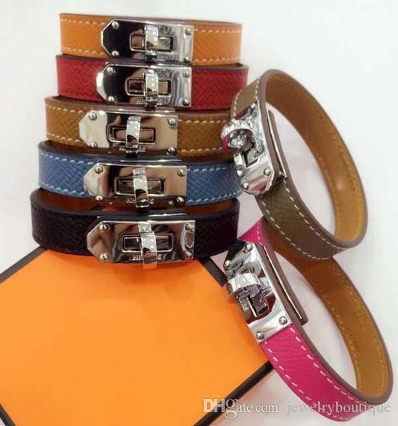 

2020 luxurious genuine leather bracelet with gold and platinum lock rivet bracelet in many colors adjustable and 18* 1.2cm width, Black