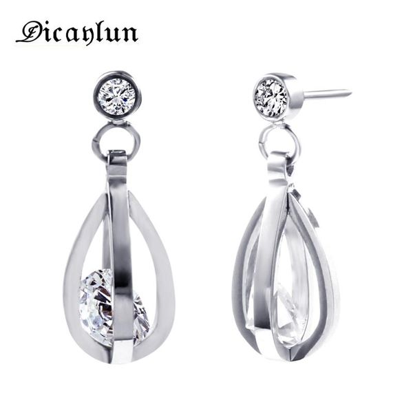 

dangle & chandelier dicaylun geometric water drop earrings women cubic zirconia fashion earings for girls stainless steel wedding gifts, Silver
