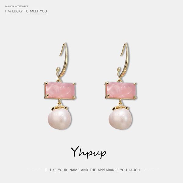 

dangle & chandelier yhpup trendy boho pink resin crystal earrings natural pearls s925 copper for girl female party accessories, Silver