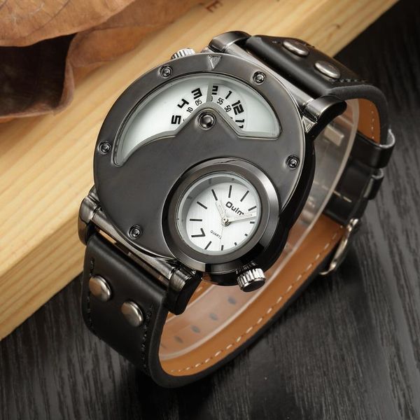 

oulm hp9591 vintage men quartz wristwatches unique two time zone male watch outdoor tourism sport men's watches dropshipping, Slivery;brown