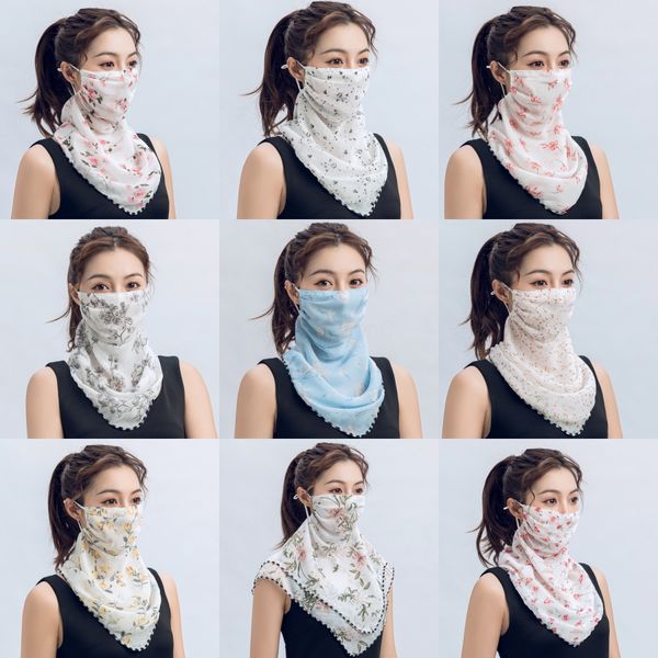 

designer printed women silk magic scarf face mask handkerchief outdoor windproof half face dust-proof sunshade masks#129, Black