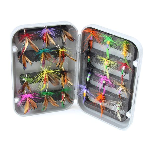 

rosewood 24pcs dry fly fishing lure set with box artificial trout carp bass butterfly insect bait freshwater saltwater flyfishing lures