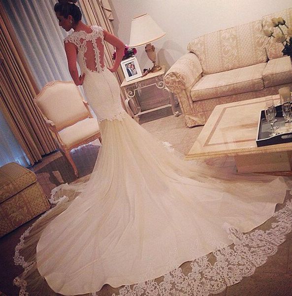 

роскошная русалка свадебные платья аппликация поезд стреловидности сад свадебные платья кружева крытые кнопка настроить свадебное платье l39, White