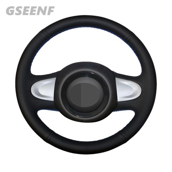 

car steering wheel cover for mini coupe 2013 (2-spoke) black hand-stitched artificial leather diy steering wheel cover