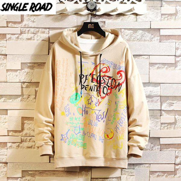 

singleroad mens hoodies men 2020 autumn graffiti oversized harajuku hip hop japanese streetwear sweatshirt khaki hoodie men, Black