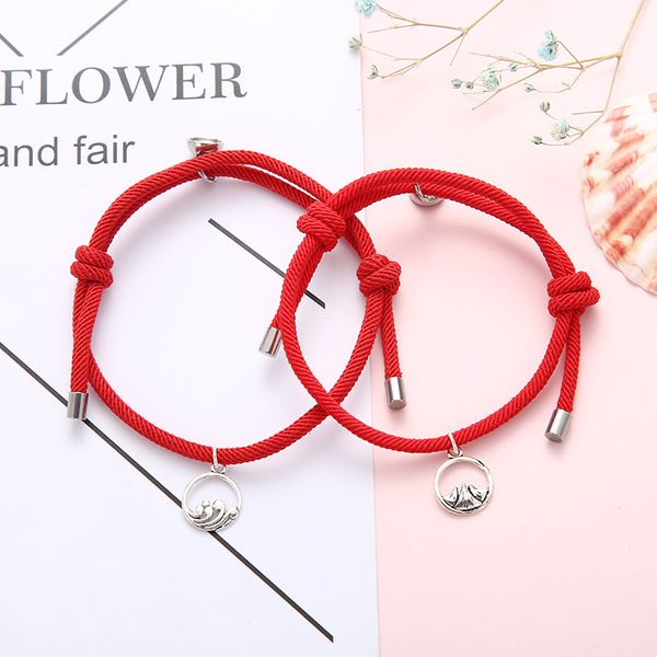 

bracelet for couple red rope paired magnetic bracelet girlfriends gift adjustable braided thread woven rope friendship jewelry, Golden;silver