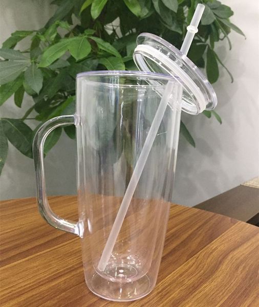 Bicchiere in plastica da 25 once con manico Bicchiere a doppia parete Bicchiere con coperchio Cannuccia Succo Bevanda Ghiaccio Bicchieri per acqua fredda Tazze per neve globle eposy