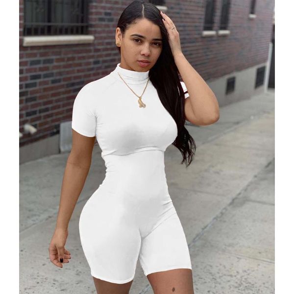 

women's jumpsuits & rompers jumpsuit romper shorts womens solid color summer black women clothing bodysuit drop zipped half turtleneck, Black;white