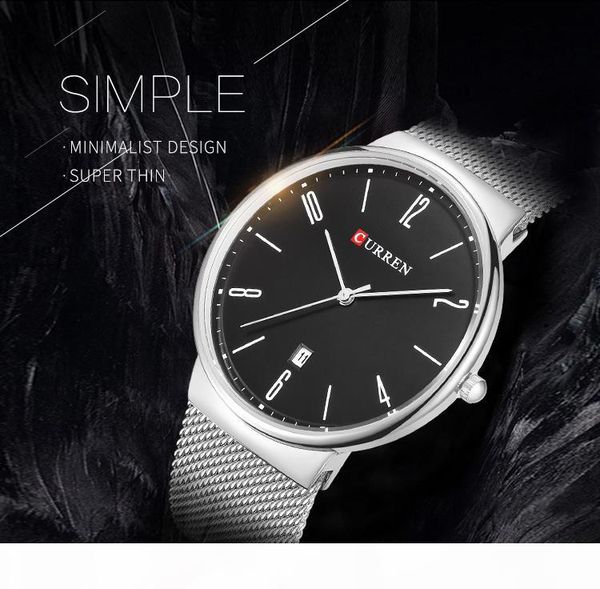 

2018 new curren fashion wach wrist male watches men date quartz watch ultra thin dial clock man relogio masculino 8257, Slivery;brown