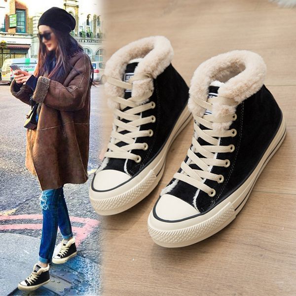 

shoes winter short plus velvet cotton shoes soled ladies snow boots lace up female canvas woman dropshipping 2020, Black