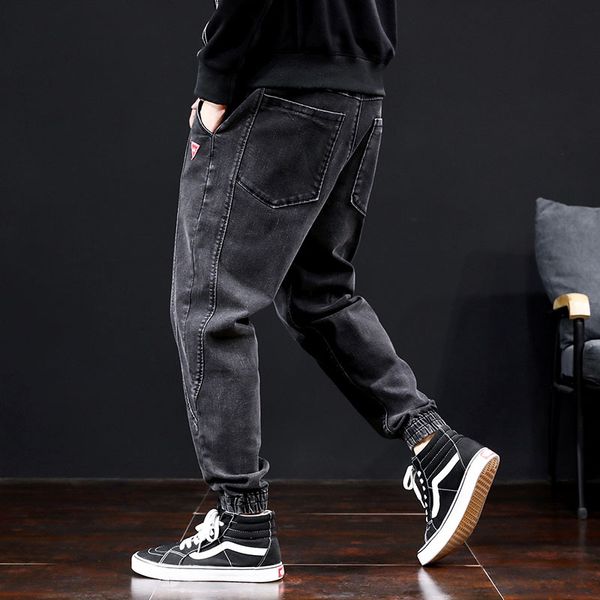 

new fashion hip hop harem jeans men loose baggy plus size joggers jeans elastic waist patchwork denim pants man clothes trousers, Blue