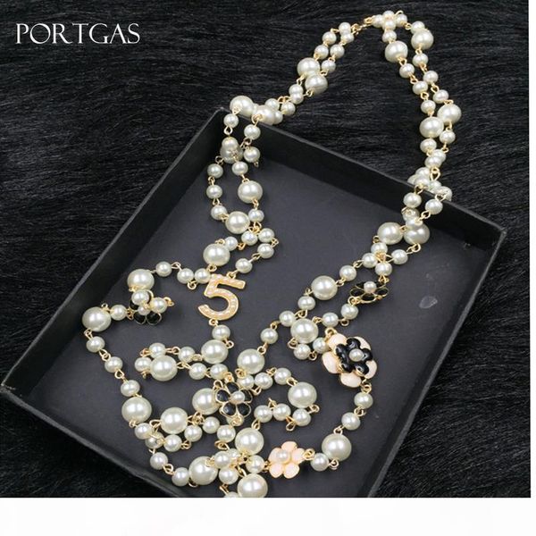 

simulated-pearls beads chain necklace hollow camellia flowers long necklace jewelry gift cc channel necklace, Silver