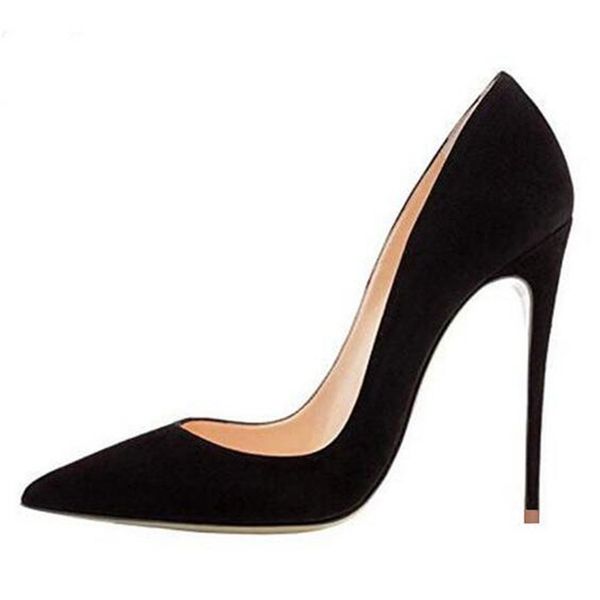 

brand shoes women shoes pumps flock slip on 12cm thin high heels pointed toe office & career party shallow women, Black