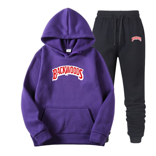 

brand luxury spring and autumn new style backwoods printed sportswear men's hip-hop hoodie foreign trade sweater suit, Gray