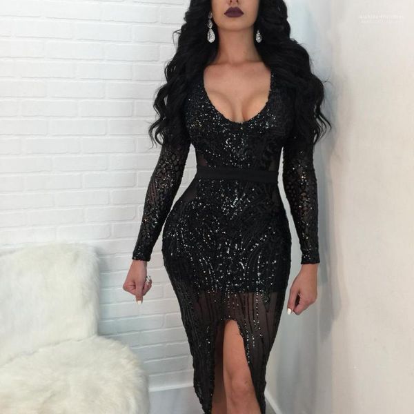 

sexy club бальные платья женщин глубокий v-образным вырезом летние платья sexy блестки сплит платье bodycon женский одежда, Black;gray