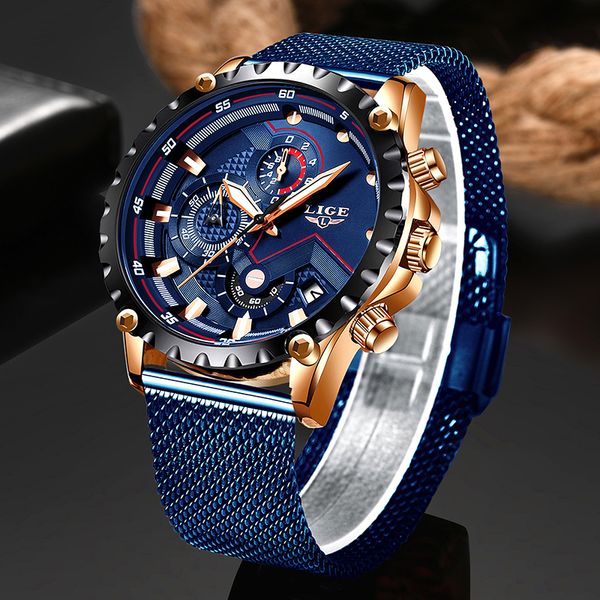 

lige new mens watches male fashion brand luxury stainless steel blue quartz watch men casual sport waterproof watch relogio ly191226, Slivery;brown