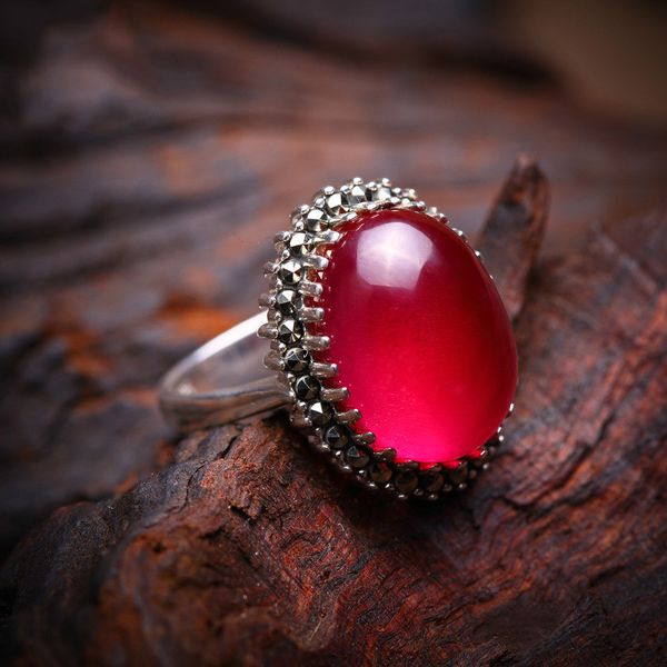 

16*12 natural red chalcedony jade ring 25 sterling silver ring for women prong setting gemstones wedding fine jewelry