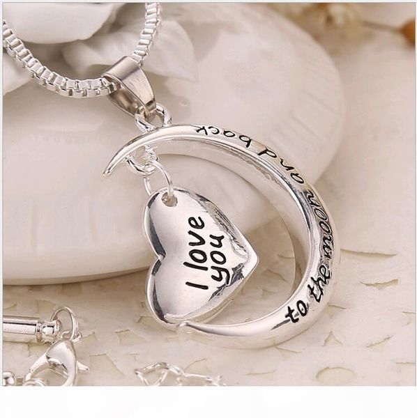 

new silver jewelry crescent moon heart charm i love you to the moon and back necklace pendant valentine's gift