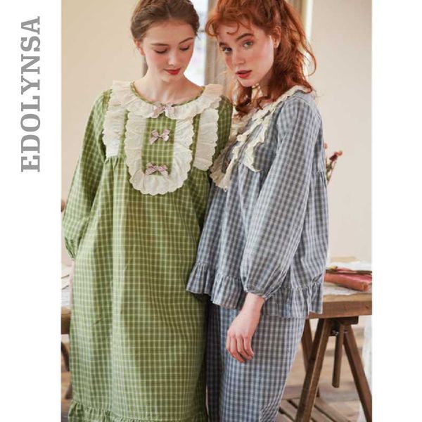

women's sleepwear nightdress plaid lace cotton home dress lingerie babydoll nightgown long sweet princess style women summer night t678, Black;red
