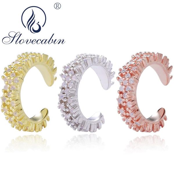 

slovecabin original 925 sterling silver crystal ear cuff with clear cz women statement silver 925 earrings luxury femme jewelry, Golden;silver