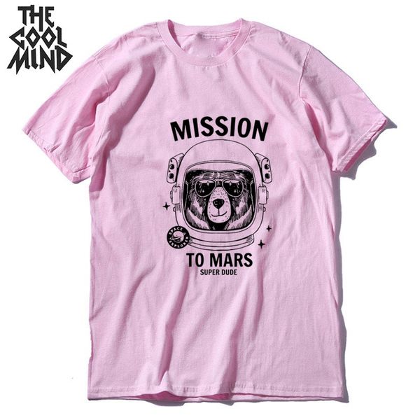 

coolmind 100% cotton short sleeve space bear print men t shirt casual loose tee shirt cool men tshirt o-neck nice t-shirt