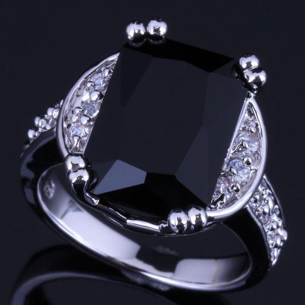 

dazzling square black cubic zirconia white cz silver plated ring v0606, Golden;silver