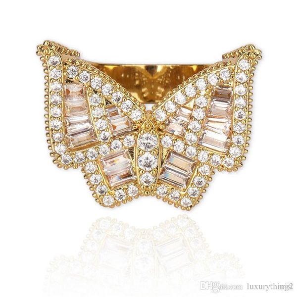 

iced out butterfly ring mens gold silver plated micro paved cubic zircon rings fashion hip hop jewelry