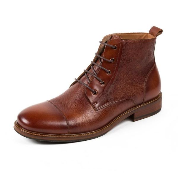 

brand men full grain leather male ankle boots lace casual botas fashion handmade high leather shoes autumn winter men's boot, Black