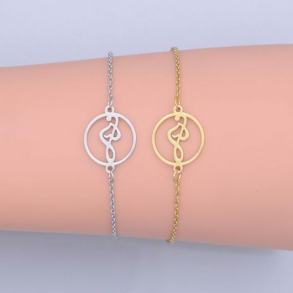 

link, chain 100% stainless steel dainty love music note charm bracelet for women wholesale factory sale high polished bracelets, Black