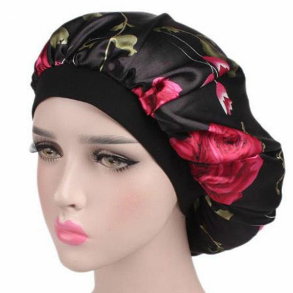 

new fshion women satin night sleep cap hair bonnet hat silk head cover wide elastic band women sleep hat 3fs, Blue;gray