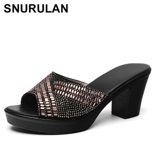 

snurulan хрустальные женщины slipper2020 дамы летние тапочки обувь женщин на высоких каблуках моды горный хрусталь летние горки обувь zapato, Black