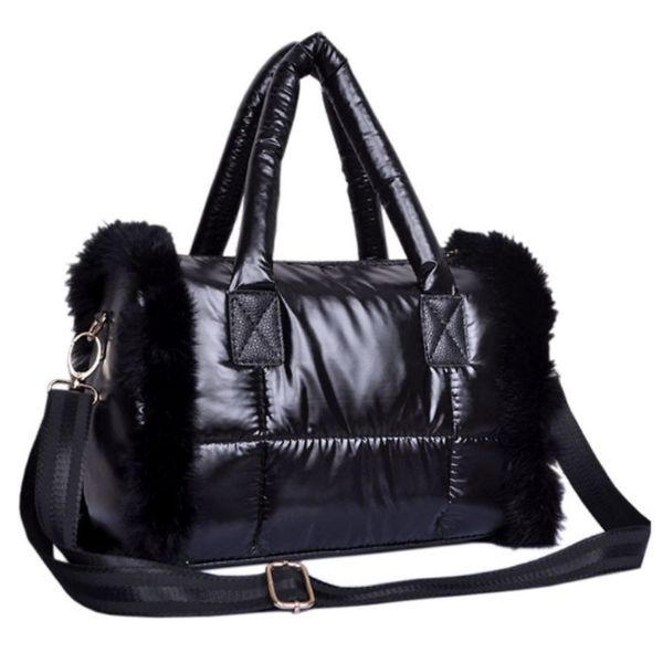 

2020 new fur winter space bale woman cotton totes feather padded shoulder bag christmas gift bag designer lady