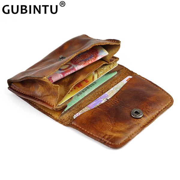 

new genuine leather card holder men women vintage hand made old short bag coin purse case small slim wallet for male, Brown;gray