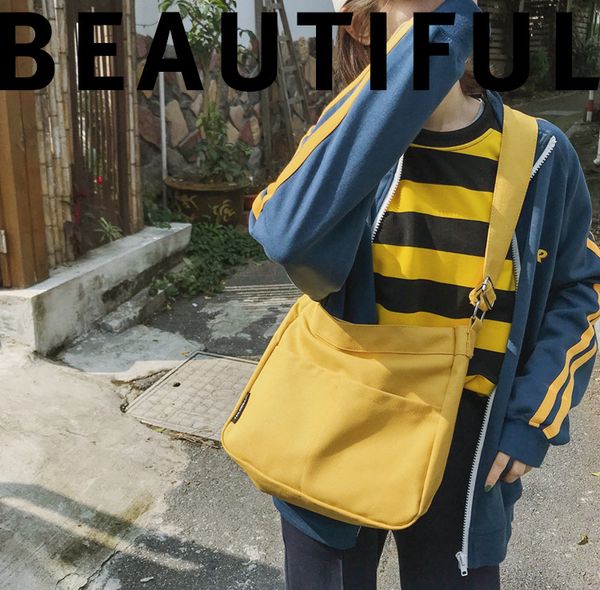

2020 new artistic canvas bag female solid color korean single shoulder bag simple shopping crossbar backpack for women