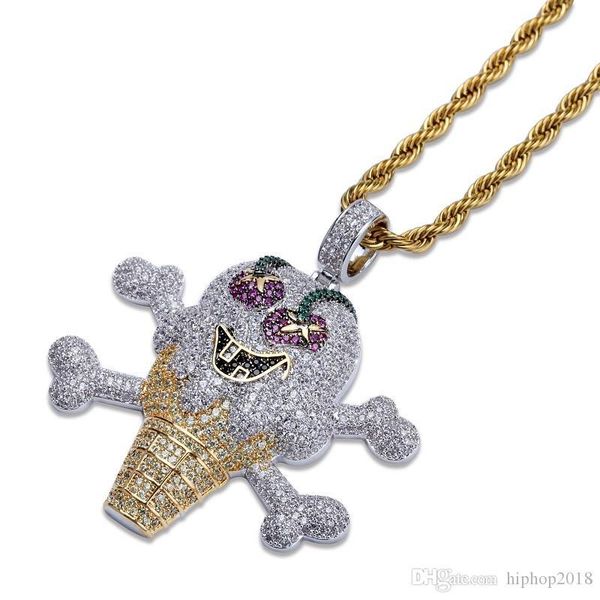 

mens hip hop necklace cartoon ice cream pirate pendent necklaces ice out gold plated pendant necklce hiphop jewlery