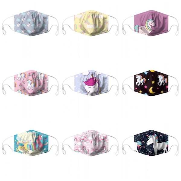 

washable mascarilla reuseable respirator kids mask digital printing protect dust proof pm2.5 unicorn rainbow cartoon pattern 6jq d2